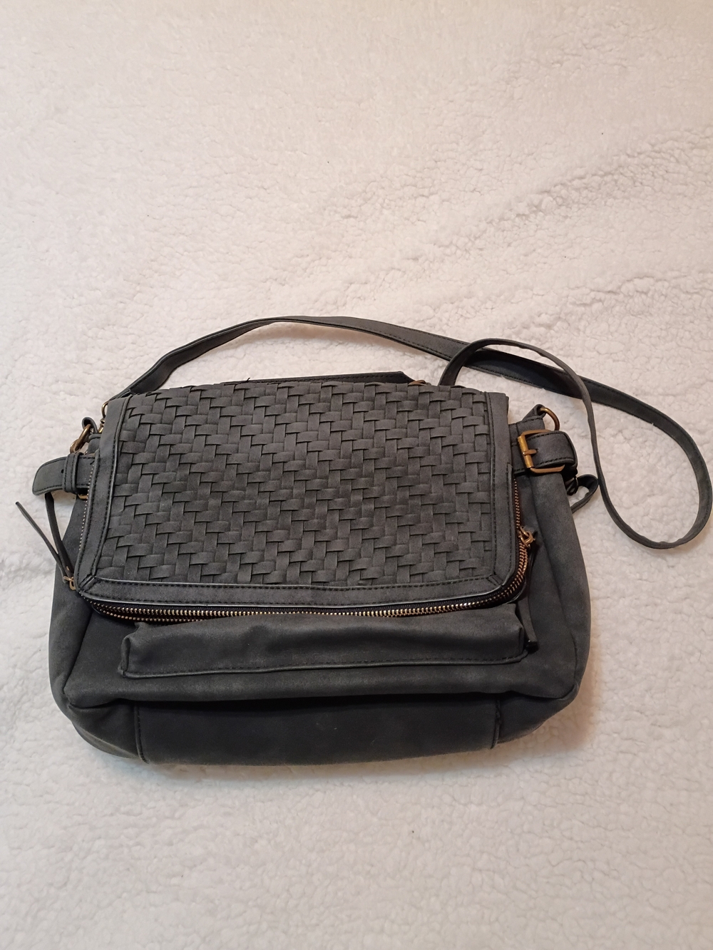 Woven Flap Crossbody Bag - Gray
